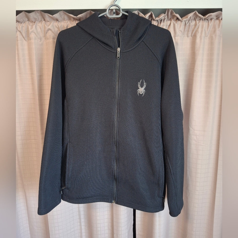 Spyder Black Hooded Jacket Textured Zippered Front Pockets Size Large
